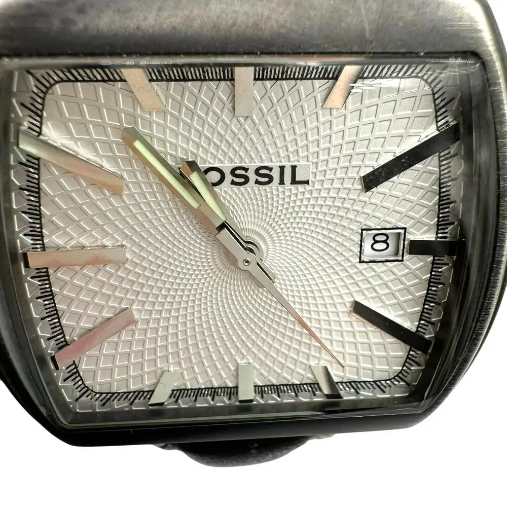 FOSSIL Vintage Quartz Stainless Steel Silver Watch Black Leather Band y2k Dakota